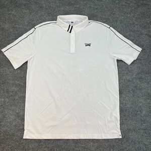 PXG Golf Polo Shirt Athletic Fit Black Trim White Size Large Fineline Perferated